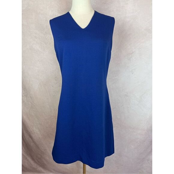 Vintage Shift Mod MCM Blue Ribbed Dress - Picture 1 of 9